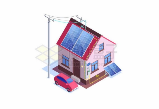 家用太阳能电池板铺设在房屋顶部清洁能源发电赚钱1287548矢量图片免抠素材免费下载