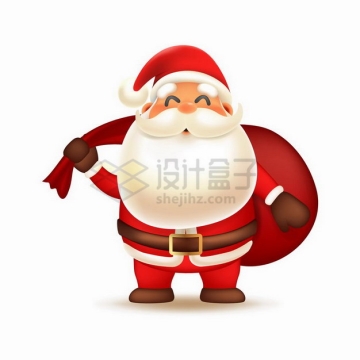 超可爱卡通圣诞老人背着红色礼物袋png图片素材