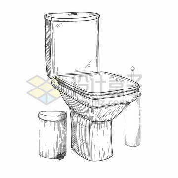 手绘素描风格厕所卫生间抽水马桶和垃圾桶png图片免抠矢量素材