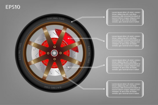 汽车轮胎轮毂刹车卡钳侧面图组成详解图png图片免抠矢量素材