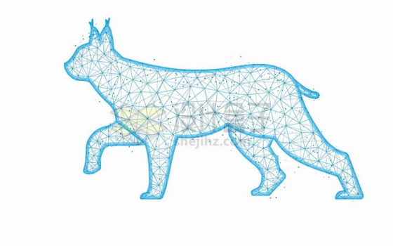 蓝色点线组成的猞猁猫科动物图案png图片免抠矢量素材