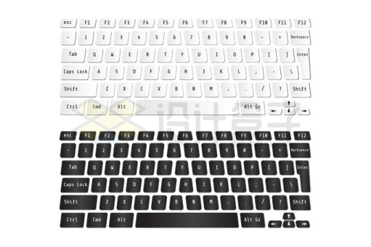 2款倾斜的黑色和白色笔记本电脑键盘布局1809738矢量图片免抠素材