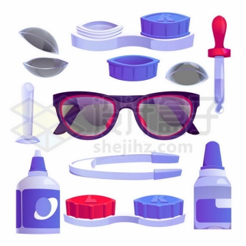 卡通隐形眼镜盒护理液夹子等工具6568934矢量图片免抠素材