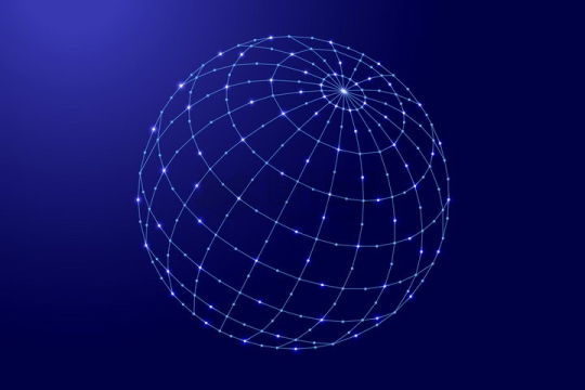 蓝色点线经纬线组成的圆球地球仪png图片免抠矢量素材