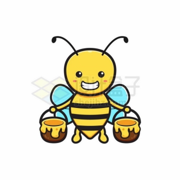 可爱的卡通蜜蜂拎着两罐蜂蜜5645939矢量图片免抠素材