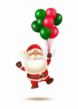 拿着彩色气球的超可爱卡通圣诞老人png图片素材