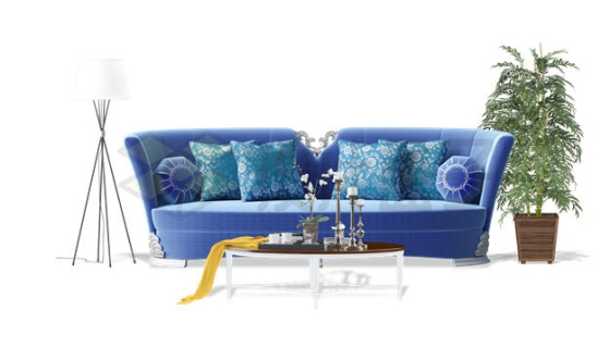 蓝色的布艺沙发双人沙发客厅家具4239068PSD免抠图片素材