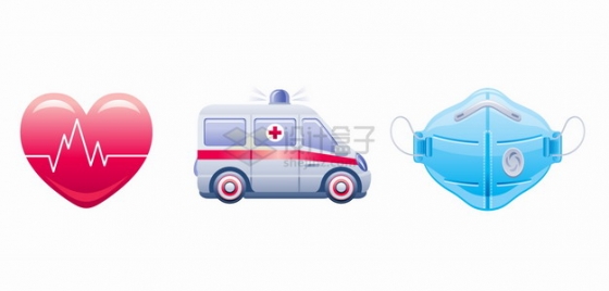 红色爱心救护车蓝色N95口罩新冠病毒疫情png图片素材