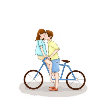 女孩坐在自行车把手上和男孩接吻情侣温馨画面5959392PSD图片免抠素材