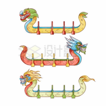 3款中国风龙舟侧面图插画2340986矢量图片免抠素材