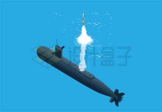 2.5D风格核潜艇在水下发射战略核导弹潜射导弹1086963矢量图片免抠素材