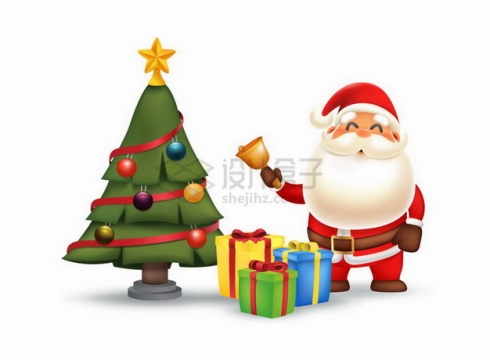 超可爱卡通圣诞老人和圣诞树圣诞礼物png图片素材
