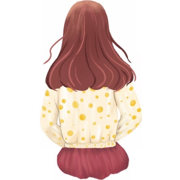 黄色斑点衣服的女孩背影手绘插画8511407PSD图片免抠素材