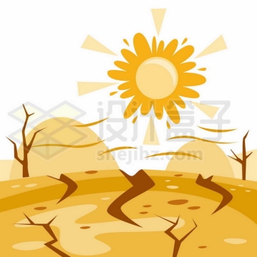卡通太阳和干裂的大地干旱气候9645955矢量图片免抠素材免费下载