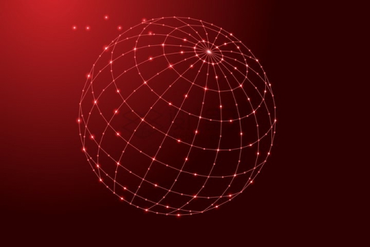 红色点线经纬线组成的圆球地球仪png图片免抠矢量素材