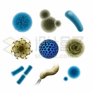 3D立体风格冠状病毒大肠杆菌等病毒细菌6561998矢量图片免抠素材免费下载