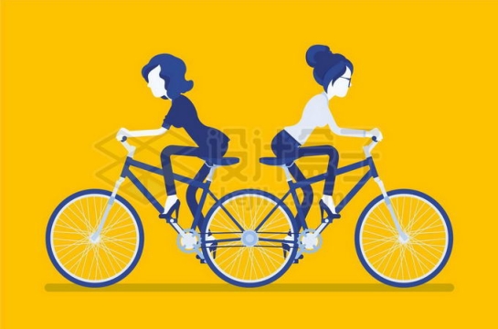 2个商务女性正在骑双向自行车象征了意见不统一效率低下插画6097699矢量图片免抠素材