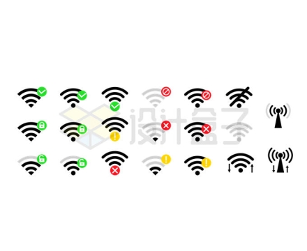 各种WiFi手机信号强弱无信号锁定信号图标5684329矢量图片免抠素材