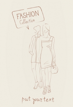 简约线条风格时尚两个休闲连衣短裙女装时装设计草图图片免抠矢量素材