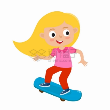 正在玩滑板的卡通金发女孩png图片免抠矢量素材