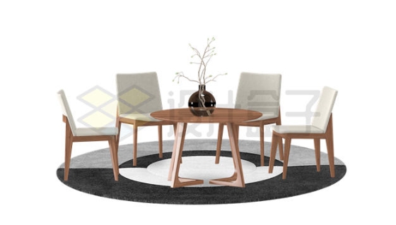 小圆桌周围的4张布艺木椅子家具1224213PSD免抠图片素材