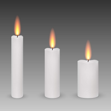三根长短不一的燃烧着火焰的白色蜡烛免抠矢量图片素材