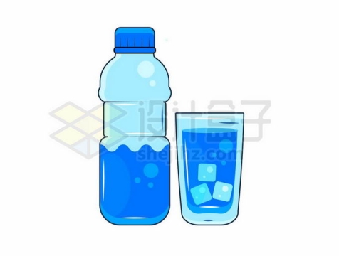 蓝色饮料瓶和水杯中的饮用水9313575矢量图片免抠素材免费下载