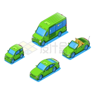 2.5D风格绿色敞篷汽车小汽车面包车等汽车8285331矢量图片免抠素材