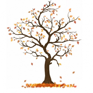 秋天树叶掉光的大树手绘插画555532png图片免抠素材