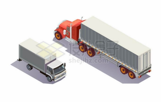 2.5D风格箱式小货车和集装箱卡车1412074矢量图片免抠素材