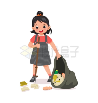 卡通女孩正在捡垃圾保护环境4498716矢量图片免抠素材