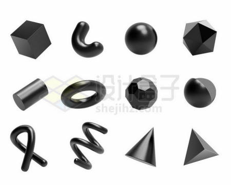 12款纯黑色金属光泽3D立方体形状6433149矢量图片免抠素材免费下载