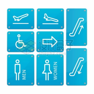 机场飞机起飞降落区域男女残疾人专用厕所电梯上下方向标志2833612矢量图片免抠素材