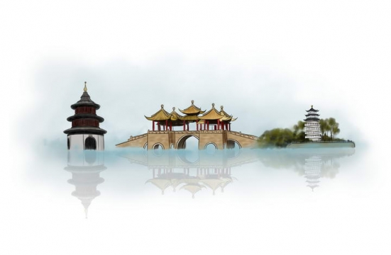 带倒影的扬州五亭桥旅游地标建筑图片免抠素材