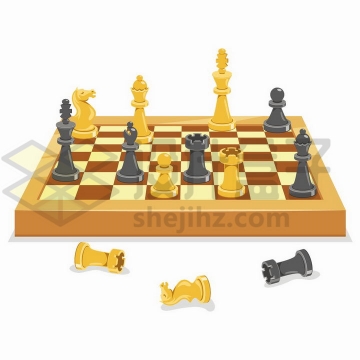 2.5D风格黄色的棋盘和国际象棋棋子png图片免抠矢量素材