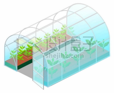 淡蓝色玻璃房子温室里的植物7240004矢量图片免抠素材
