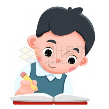 卡通小男孩正在认真的写作业学习2088359免抠图片素材