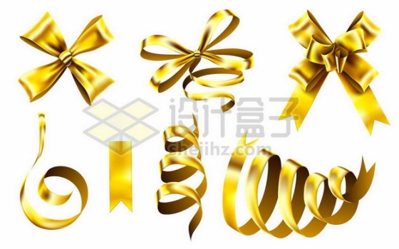 各种金色金属光泽风格蝴蝶结彩带飘带装饰7017302png图片免抠素材