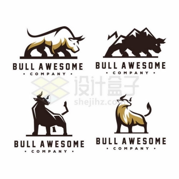 4款复古风格公牛标志logo设计3483686矢量图片免抠素材