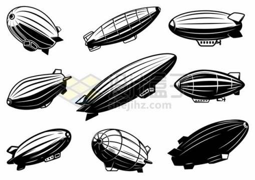 9款黑色漫画风格的飞艇空中交通工具9340573矢量图片免抠素材
