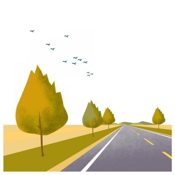 田野草原上笔直通向远方的公路风景插画7316054图片免抠素材免费下载