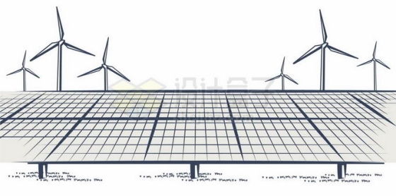 风力发电场和太阳能发电绿色清洁能源碳达峰手绘素描插画2831216矢量图片免抠素材