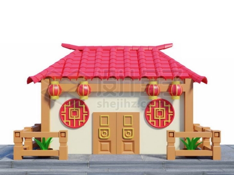 中国传统农村房子新年春节3D建筑模型3834624图片免抠素材