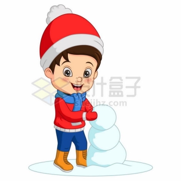 冬天穿着羽绒服的卡通小男孩快乐的堆雪人1636845矢量图片免抠素材