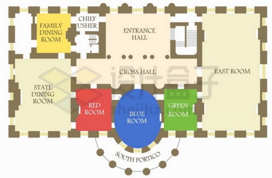 美国白宫建筑平面结构设计图png图片素材