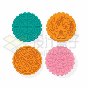 4种颜色图案的中秋节月饼9476110向量图片素材