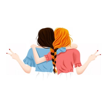 勾肩搭背的两个女孩好闺蜜女孩背影手绘插画4481813PSD图片免抠素材