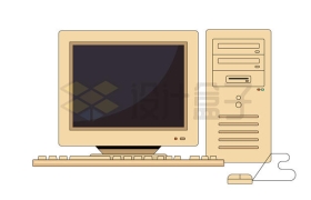 复古风格的台式机电脑显示器机箱和键盘鼠标4207846矢量图片免抠素材