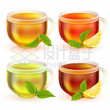 4杯磨砂玻璃杯茶杯中的红茶绿茶3542680矢量图片免抠素材免费下载