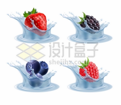 掉入水中的草莓蓝莓桑葚树莓等美味水果广告效果3215580矢量图片免抠素材